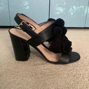 Kate Spade Black Leather Pom Pom Heels Size 7.5